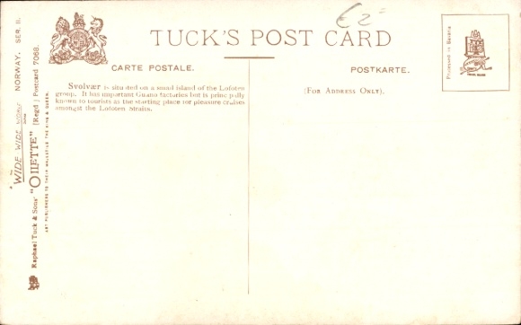 Artist Postcard Svolvaer Lofoten Norway, harbor, Tuck No. 221 B