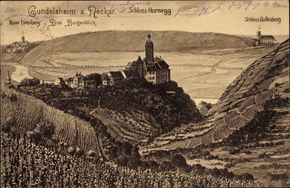 Postcard Gundelsheim am Neckar Württemberg, Schloss Hornegg, Ruine Ehrenberg, Schloss Guttenberg