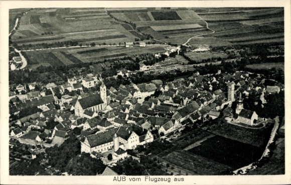 Postcard Aub in Lower Franconia, aerial photograph