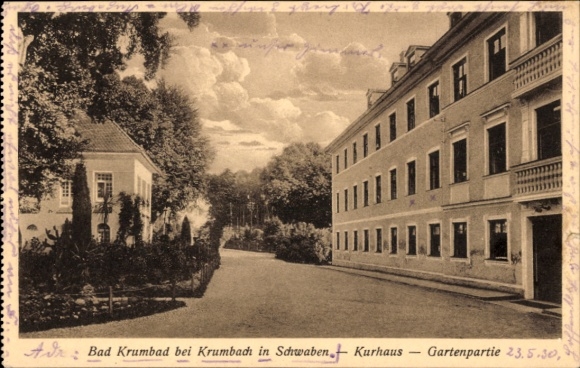 Postcard Krumbach in Swabia, Kurhaus, garden party