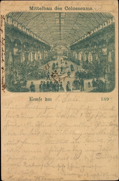 Forerunner Chromo-Litho Remse in Saxony, central building of the Colosseum, guests in the hall