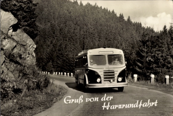 Postcard greetings from the Harz tour, bus