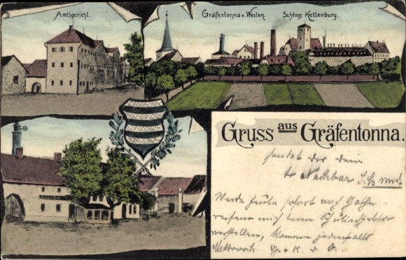 Postcard Gräfentonna Tonna in Thuringia, District Court, Kettenburg Castle