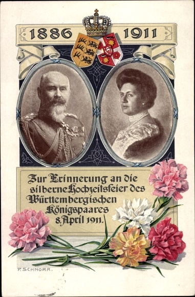 PC King Wilhelm II of Württemberg, Marie zu Waldeck and Pyrmont, silver wedding 1911, coat of arms