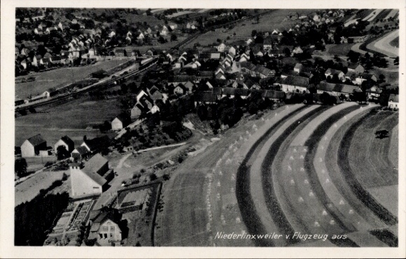 Postcard Niederlinxweiler St. Wendel in Saarland, aerial photograph