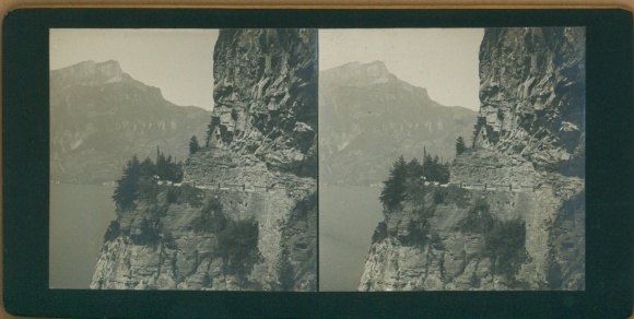 Stereo Foto Kanton Uri Schweiz, Axenstraße, Vierwaldstättersee, 1908