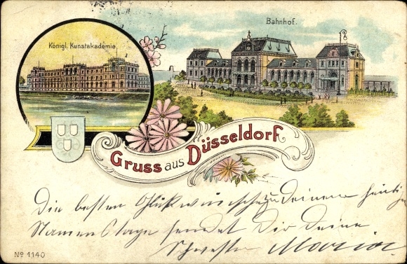 Litho Düsseldorf am Rhein, Bahnhof, Königliche Kunstakademie