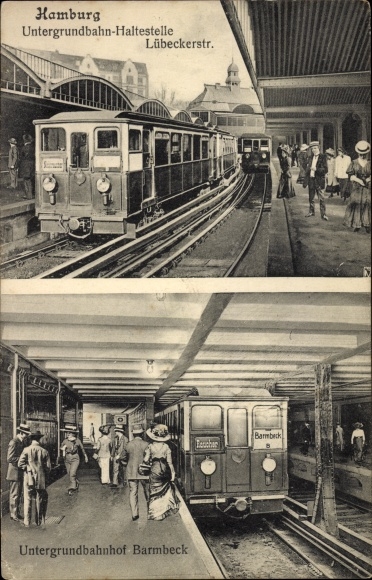 Postcard Hamburg Hohenfelde, underground station Lübeckerstraße, track side, Barmbeck station