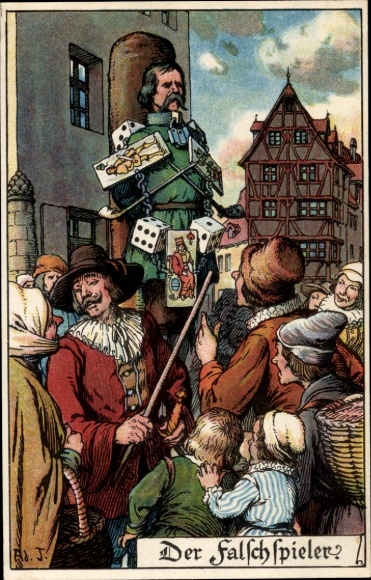 Künstler Ak Jodolfi, Der Falschspieler, Pranger