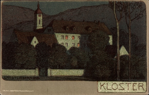 Artist Chromo-Litho Liebermann, Ernst, View of a monastery