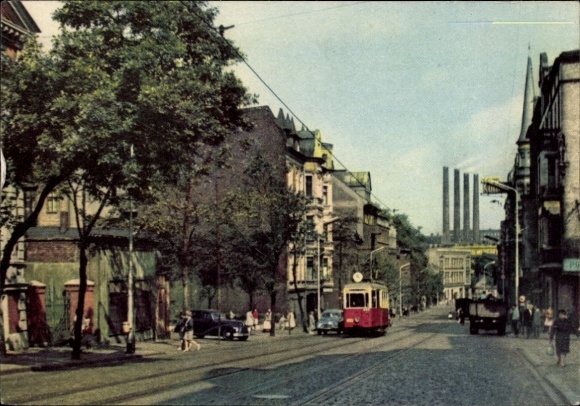 Postcard Katowice Kattowitz Chorzow Upper Silesia, street scene, tram