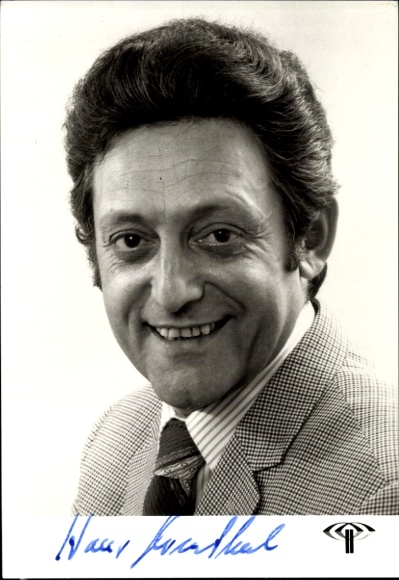Postcard director, actor and presenter Hans Rosenthal, portrait, autograph, suit, tie