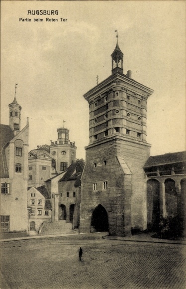 PC Augsburg in Swabia, Red Gate, architecture, black and white photo
