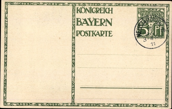 Postal stationery artist PC Diez, M., Prince Regent Luitpold of Bavaria 1911, 5 Pfennig