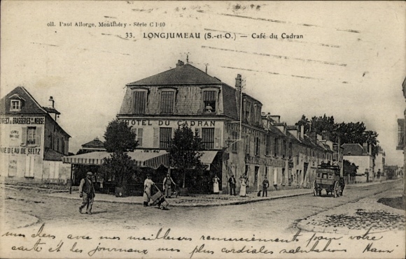 Postcard Longjumeau Essonne, Café du Cadran, 33. Hotel du Cadran, brasserie, restaurant