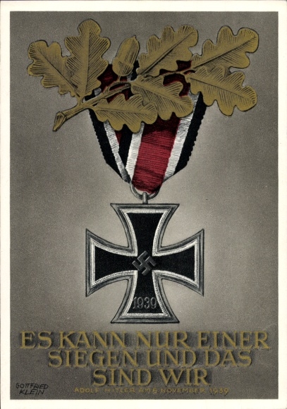 Postal stationery artist Postcard Klein, Only one can win and that is us, quote Adolf Hitler
