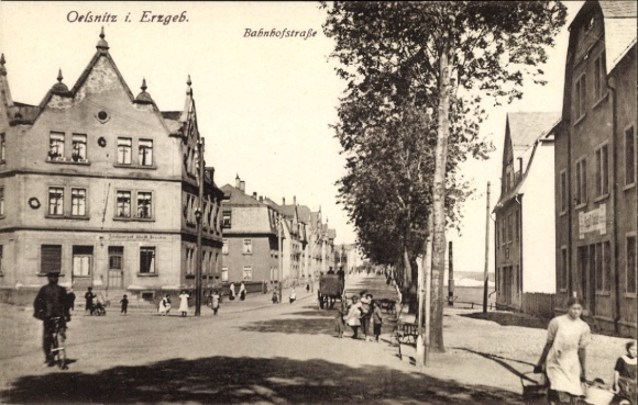 Postcard Oelsnitz in the Ore Mountains, Bahnhofstraße