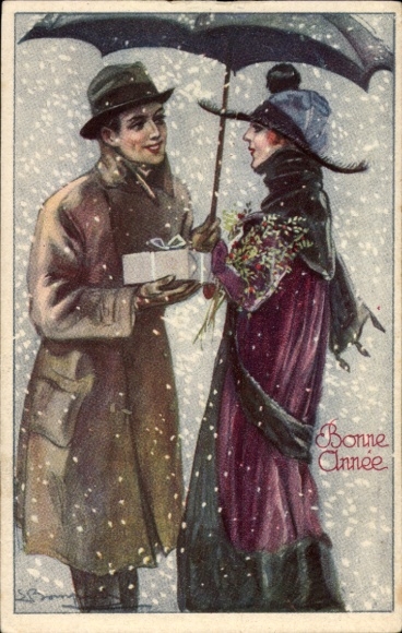Artist Postcard Bompard, Sergio, Lovers, Happy New Year