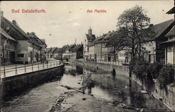 Ak Bad Salzdetfurth in Niedersachsen, Flusspartie am Markt, Häuser