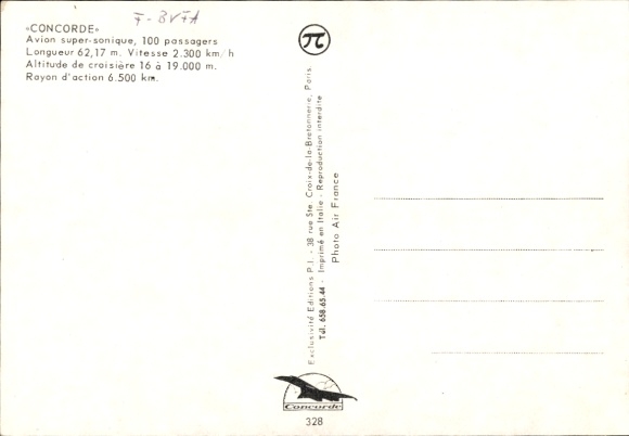 Postcard passenger aircraft Air France, Concorde, supersonic aircraft