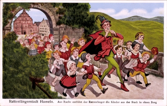 Ak Hameln aan de Wezer Nedersaksen, Rattenvanger ontvoert de kinderen uit de stad