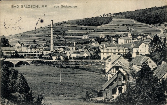 Postcard Bad Salzschlirf in Hesse, panorama from the southwest