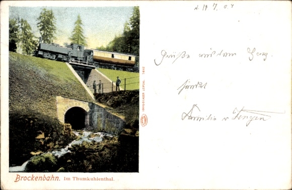 Postcard Wernigerode am Harz, Brockenbahn in Thumkuhlental, steam locomotive