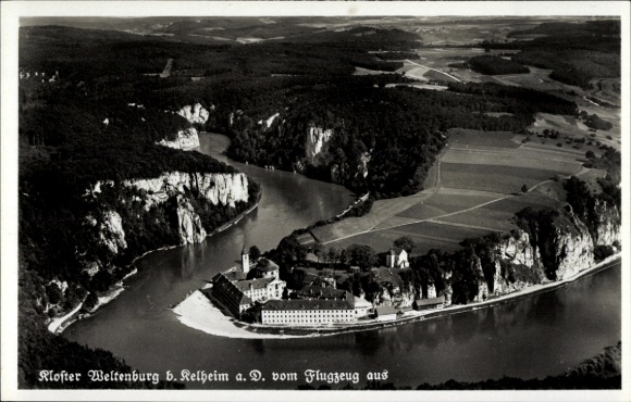 Postcard Kelheim an der Donau Lower Bavaria, Weltenburg Monastery, aerial photograph