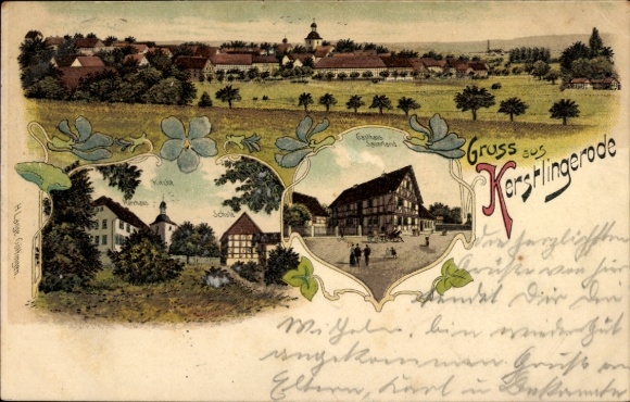 lito Kerstlingerode Gleichen w Dolnej Saksonii, panorama, zajazd, kościół, szkoła