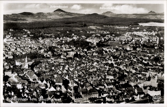 Postcard Göppingen in Württemberg, aerial view of Hohenstaufen, Bobenrebe, city view