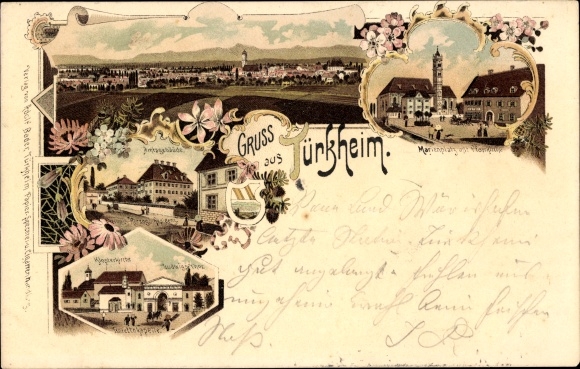 litho Türkheim im Unterallgäu, officieel gebouw, kloosterkerk, Marienplatz, parochiekerk