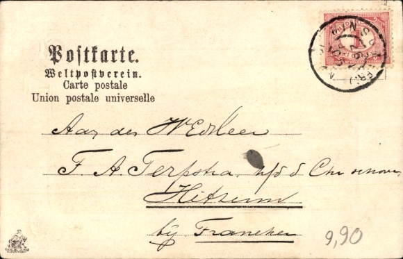 Passepartout Chromo-Litho Guebwiller Gebweiler Alsace Haut Rhin, general view, swallows