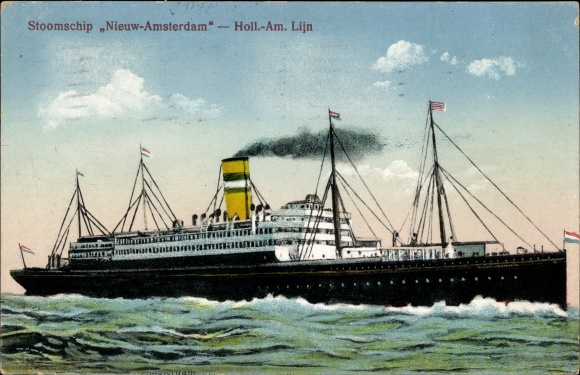 Postcard steamer Nieuw-Amsterdam, Holland-America Line HAL
