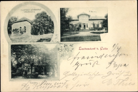 Postcard Lachendorf in Lower Saxony, Gasthaus Lindenhof, Villa F. Thies, garden
