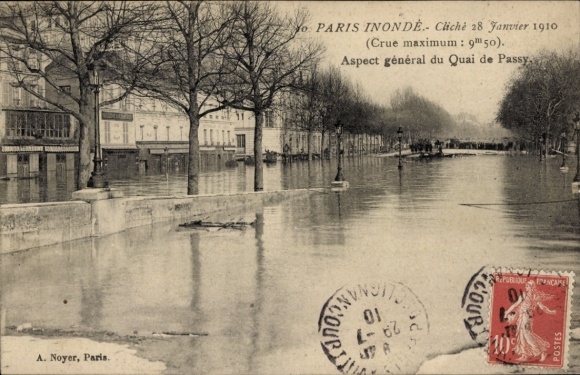 CPA Paris XVIe Passy, Aspect général du Quai de Passy, Inondation 1910