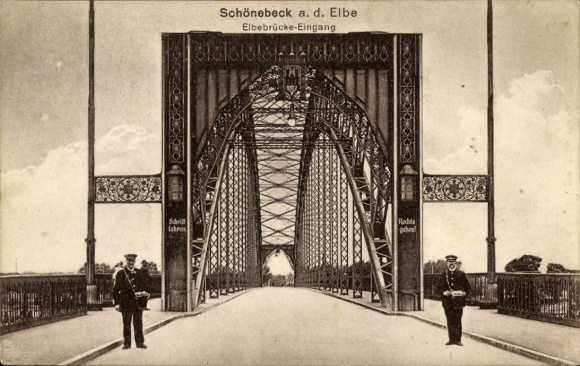 Postcard Schönebeck on the Elbe, Elbe Bridge entrance