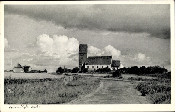 Ansichtkaart Keitum op Sylt, kerk, velden