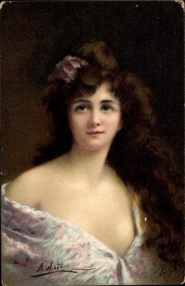 Artist Postcard Asti, Angelo, portrait of a Woman, Decollete, Series 1292