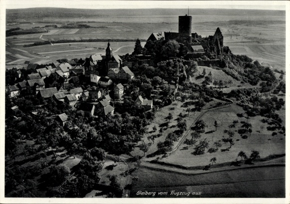 Postcard Krofdorf Gleiberg Wettenberg in Hesse, aerial view of castle, landscape, city view, Arc