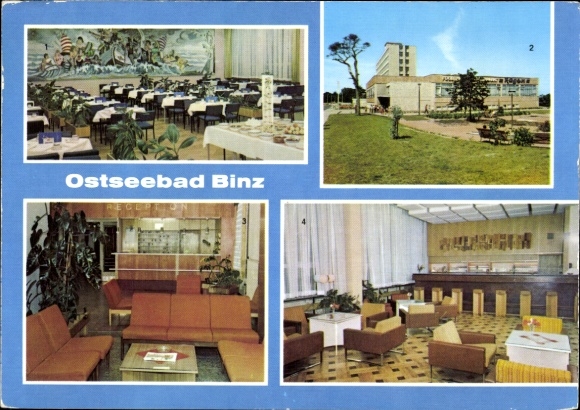 Postcard Seebad Binz on Rügen, Baltic Sea resort Binz, FDGB holiday restaurant, cozy seating...