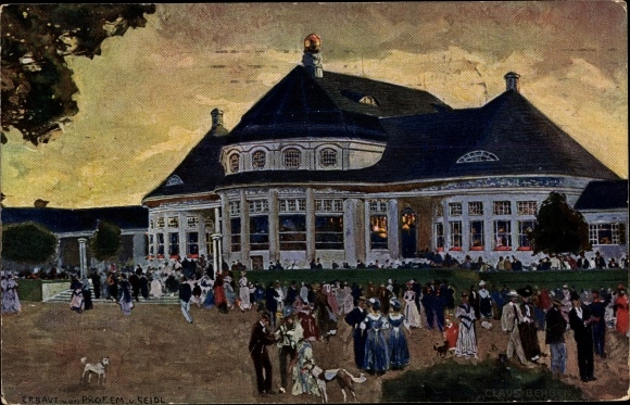 KP pocztowa Bergen, Claus, Monachium, Bawaria, wystawa handlowa, główna restauracja w parku wystawowym