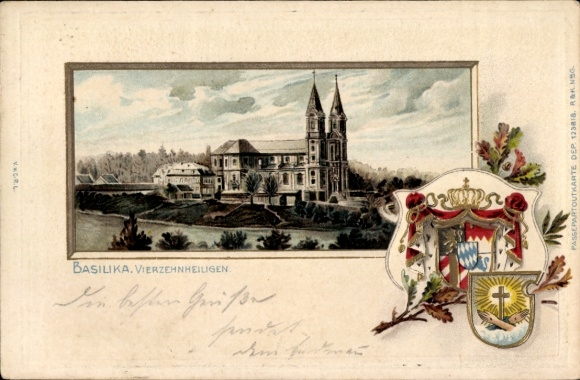 Embossed coat of arms Chromo-Litho Bad Staffelstein am Main Upper Franconia, Basilica Vierzehnheiligen