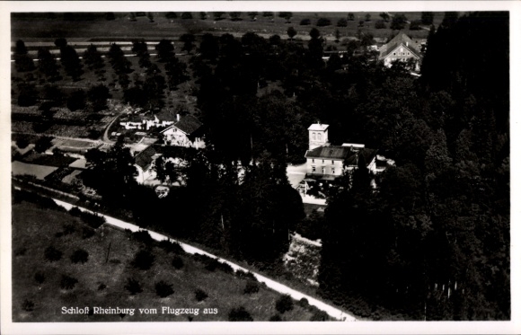 Postcard Gailingen am Hochrhein Baden, aerial photograph of Rheinburg Castle