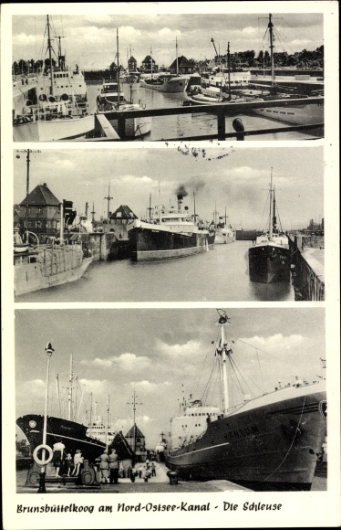 Ak Brunsbüttelkoog Brunsbüttel Schleswig Holstein, Schleuse, Nord Ostsee Kanal, Dampfer
