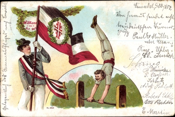 Chromo-Litho Gut Heil, gymnast on parallel bars, gymnastics club