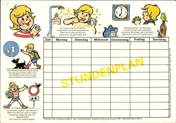 Timetable Headquarters of the People&#39;s Police Berlin, Traffic Police Department, traffic education around 1970