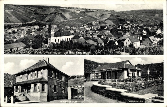 KP Wallhausen w pobliżu Bad Kreuznach w Nadrenii-Palatynacie, widok ogólny, Winzerstube, Weinhaus Puth