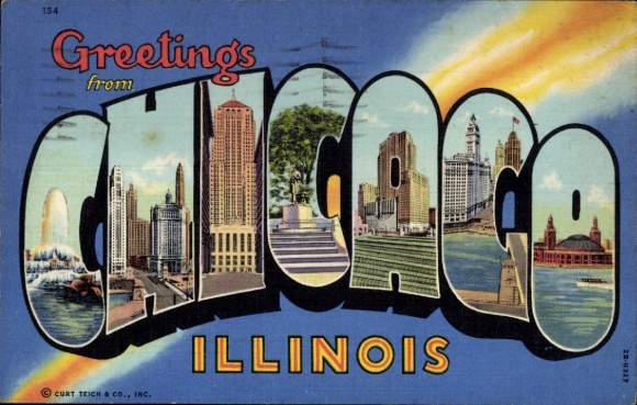 letters Postcard Chicago Illinois USA, skyscraper