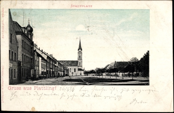 Postcard Plattling in Lower Bavaria, town square