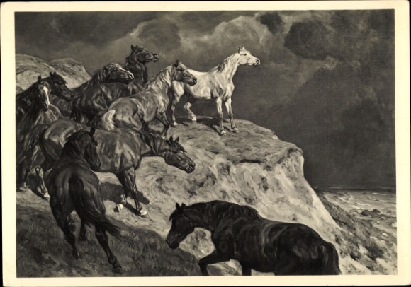 Artist Postcard Roloff, Alfred, HDK 527, In Freedom, Wild Horses, Cliffs